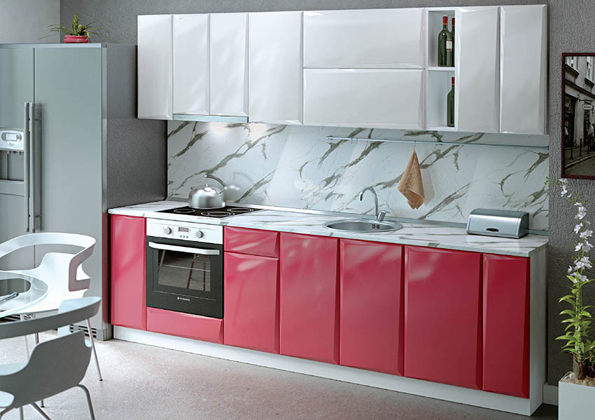 Σύνθεση Κουζίνας μήκος 5.60 μ ύψος 2,17 μ βάθος 0,60 μ, MDF 280 με ΔΩΡΟ 2 πάγκους , Genomax - Beri - Πέρλα